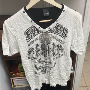 Bokano Style White Graphic T-Shirt with Black Print